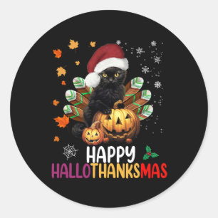 Sticker Rond Halloween Chat Noir Halloween Hallothanksmas Joyeu