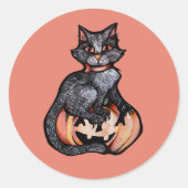 Sticker Rond Halloween Chat Noir Jack-o'-lantern (Devant)