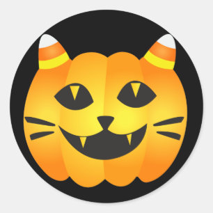 Sticker Rond Halloween Chat-o'-Lanterne