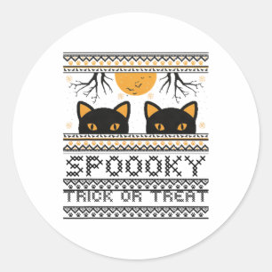 Sticker Rond Halloween chat Yeux Éffrayant Trick Ou Treat Gr te