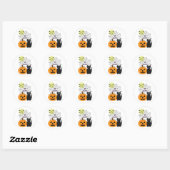 Sticker Rond Halloween chats et Citrouilles (Feuille)