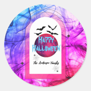 Sticker Rond Halloween chauves-souris Araignées Nom de famille 