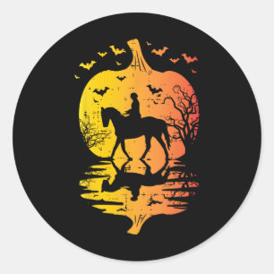 Sticker Rond Halloween Cheval Silhouette Citrouille Costume Vin