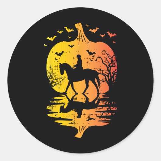 Sticker Rond Halloween Cheval Silhouette Citrouille Costume Vin (Devant)