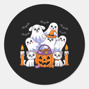 Sticker Rond Halloween Chien Fantôme Drôle pour Femmes Chien Ha