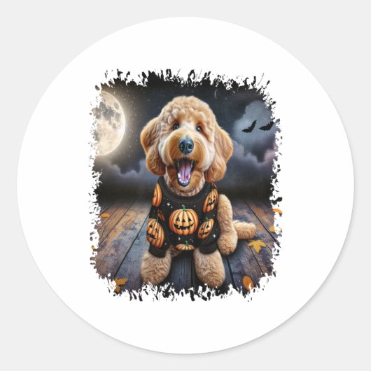 Sticker Rond Halloween chien Goldendoodle (Devant)