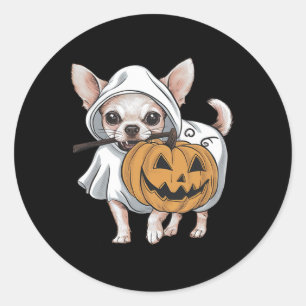 Sticker Rond Halloween Chihuahua Ghost Dog