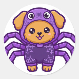 Sticker Rond Halloween Chiot Araignée Mignon