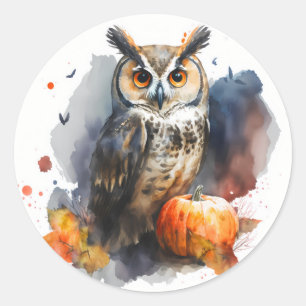 Sticker Rond Halloween Chouette aquarelle