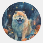 Sticker Rond Halloween Chow Chow Avec La Peur Citrouille (Devant)