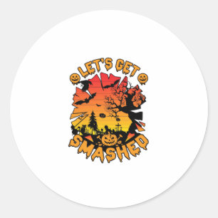Sticker Rond Halloween Citrouille Arbre Chauve-Souris Effrayant