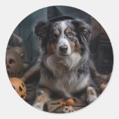 Sticker Rond Halloween Citrouille berger australienne effraie (Devant)