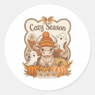 Sticker Rond Halloween citrouille et hippique de la vache