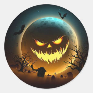 Sticker Rond Halloween/citrouille/Lune/chute