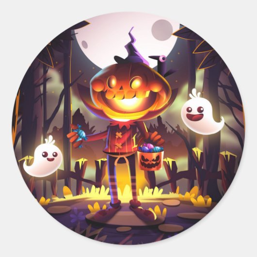 Sticker Rond Halloween Citrouille mignon Fantômes Moon Effrayan (Devant)
