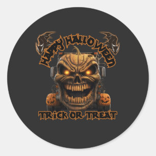 Sticker Rond Halloween Citrouille Monster Truck Éffrayant Haunt