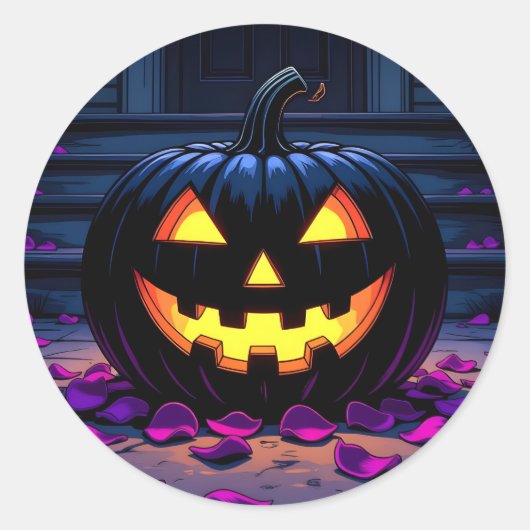 Sticker Rond Halloween Citrouille noir Jack-O-Lantern (Devant)