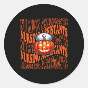 Sticker Rond Halloween Citrouille Nurse mignon Cna Costume Scru
