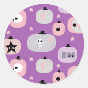 Sticker Rond Halloween citrouille pastel violet