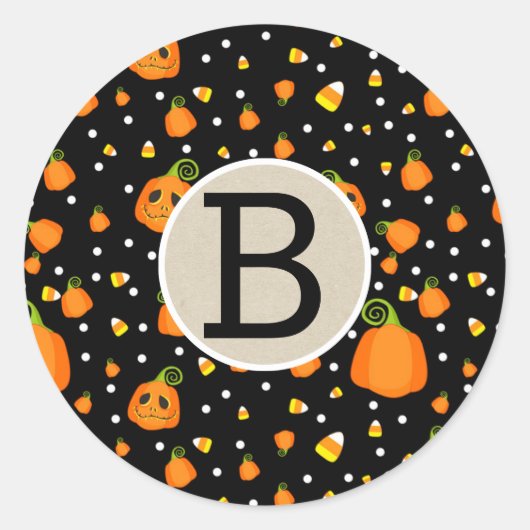 Sticker Rond Halloween Citrouille Whimsical Party Kraft (Devant)