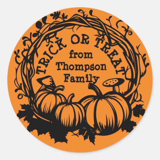 Sticker Rond Halloween Citrouille Wreath Trace ou traitement (Devant)