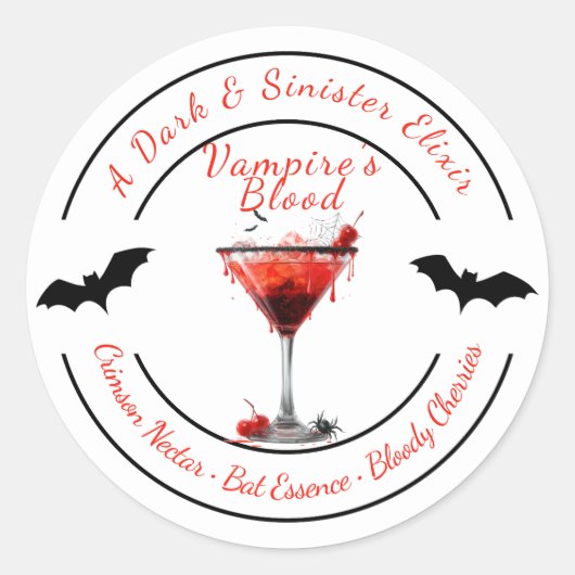 Sticker Rond Halloween | Cocktail Sang de Vampire | Boisson Sin (Devant)