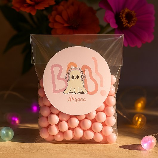 Sticker Rond Halloween coloré Cute Boo Ghost