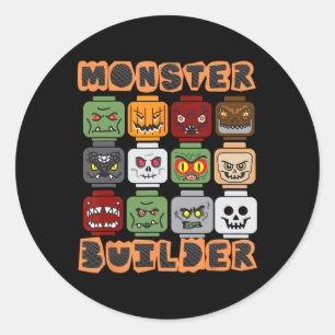 Sticker Rond Halloween Construire briques Monster Constructeur