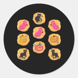 Sticker Rond Halloween Cookies Fantôme Citrouille Chat Hallowee