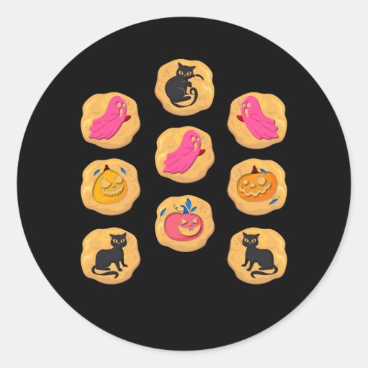 Sticker Rond Halloween Cookies Fantôme Citrouille Chat Hallowee (Devant)