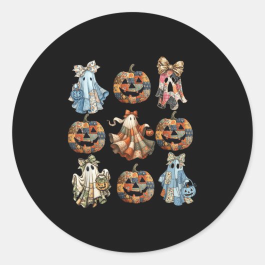 Sticker Rond Halloween Coquette Bow Citrouille Ghost Patchwork (Devant)