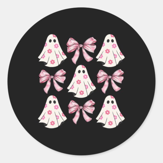 Sticker Rond Halloween Coquette Pink Bow Ghost (Devant)