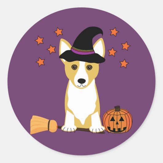 Sticker Rond Halloween Corgi Witch (Devant)