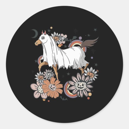 Sticker Rond Halloween Costume Cheval Ghost Boo Citrouille Éffr (Devant)