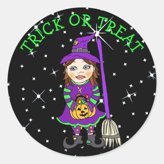 Sticker Rond Halloween Costume de sorcière pour enfants Starry (Devant)