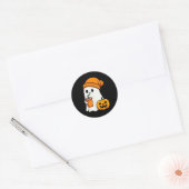 Sticker Rond Halloween Costume Ghost Drinking Pumpkin Men Women (Enveloppe)
