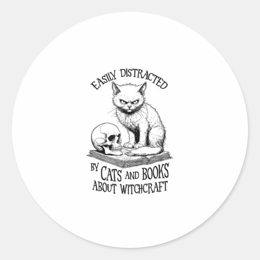 Sticker Rond Halloween Crâne de chat facilement distrait Funny (Devant)