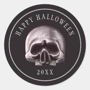 Sticker Rond Halloween Crâne métallique personnalisé