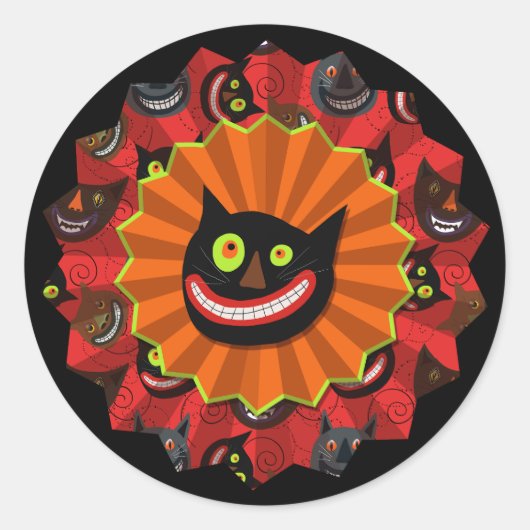 Sticker Rond Halloween Crazy Cat Cute (Devant)