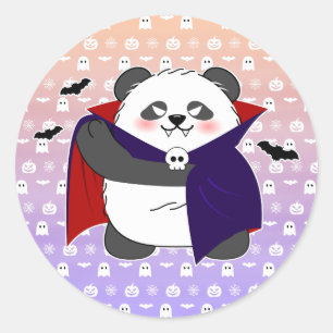 Sticker Rond Halloween Cute Baby Panda Dracula Vampire