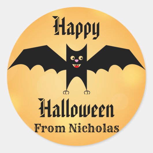 Sticker Rond Halloween Cute Bat Noir Personnalisé (Devant)