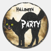 Sticker Rond HALLOWEEN Cute Chat Noir Imprimé Parchemin Brûlé (Devant)