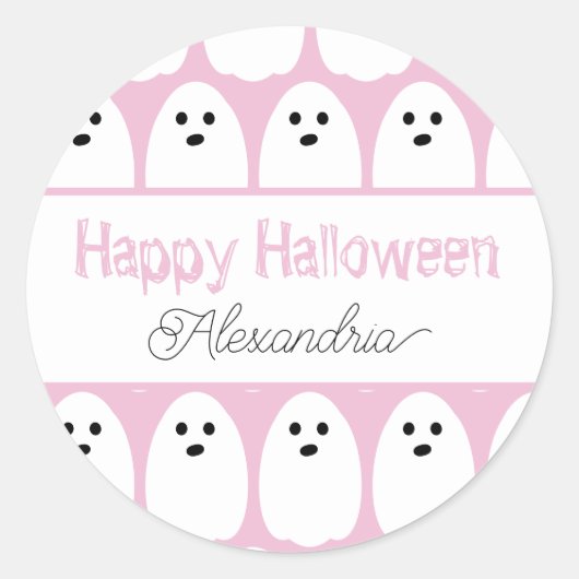 Sticker Rond Halloween Cute Ghosts personnalisé rose (Devant)