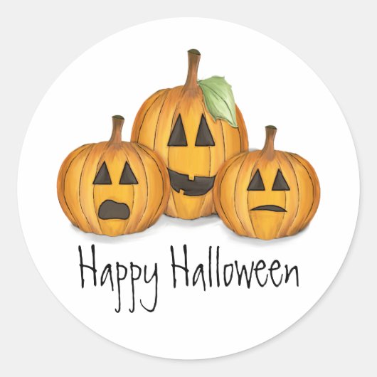 Sticker Rond Halloween Cute Jack O'Lanterns Whimsical (Devant)