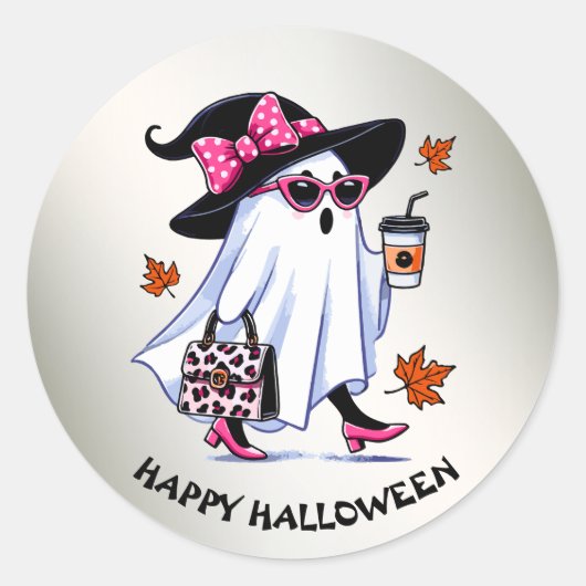 Sticker Rond Halloween Cute Stylish sorcière Ghost Coffee Cup (Devant)