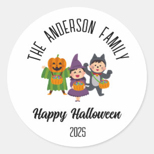 Sticker Rond Halloween Cute Trick ou Treat Nom personnalisé