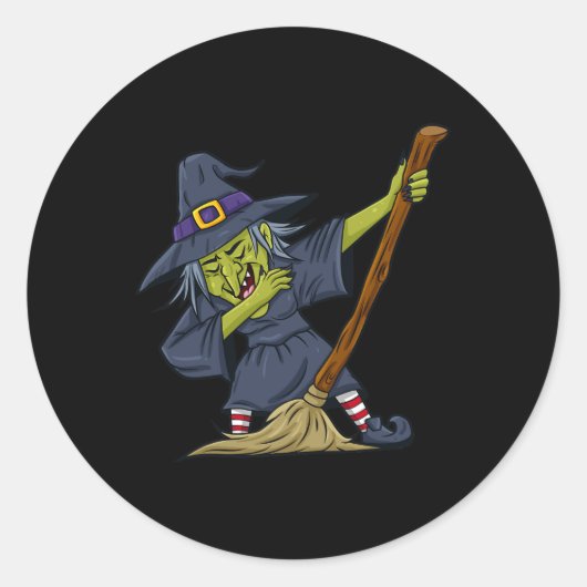 Sticker Rond Halloween Dabbing Sorcière Fun Boys Girls Dab (Devant)