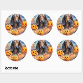 Sticker Rond Halloween Dachshund Avec La Peur Citrouille (Feuille)