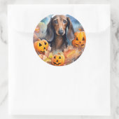 Sticker Rond Halloween Dachshund Avec La Peur Citrouille (Sac)
