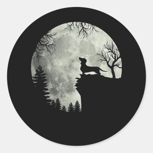 Sticker Rond Halloween Dachshund Et Lune (Devant)